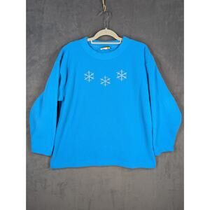 Vintage South Mountain Sweatshirt Large Blue Christmas Snowflakes